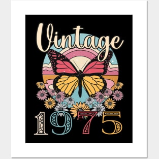 Floral Butterfly Retro Vintage 1975 48th Birthday Posters and Art